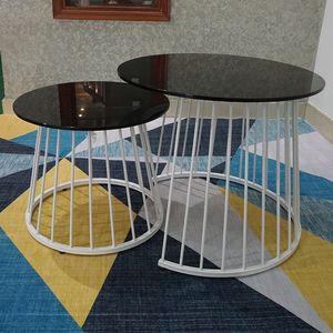 Modern Nesting Sofa Set Large & <b>Small</b> <b>White</b> Painted Legs Tempered Glass Top - Product Image 4