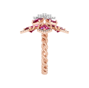 Rubis synthétique floral en or massif 14 carats et bague de cocktail en diamant cultivé en laboratoire certifié IGI déclaration fête de fiançailles de mariage personnalisée - Product Image 2