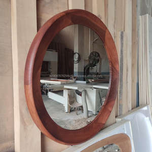 Miroir mural Haryana KALATRI Art Déco rond, fait main, écologique, léger, avec cadre en bois décoratif, bord poli, épaisseur 4 mm - Product Image 1