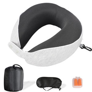 Almohada de cuello de viaje de espuma viscoelástica, función de soporte ergonómico 360 para viajar con almohada, máscara, tapones para los oídos, bolsa de almacenamiento sin látex - Product Image 1