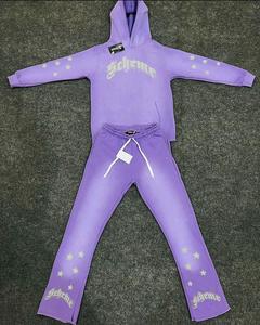 ชุดวอร์มล้างกรดแบบสวมหัวของผู้ชาย2ชิ้นชุดวิ่งแบบเรียงซ้อนโลโก้เทอร์รี่กางเกงวอร์มและชุดมีฮู้ด - Product Image 6