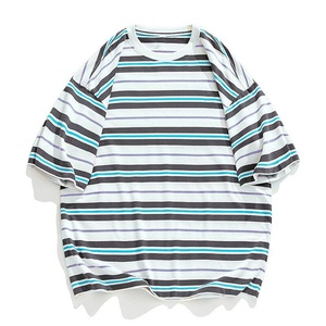 เสื้อยืดสำหรับผู้ชายลายทางแนวนอนเสื้อยืดคอตตอน100% สินค้าส่งออกไปยังสหรัฐอเมริกายุโรปสหราชอาณาจักร - Product Image 4