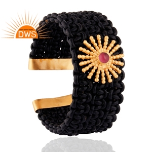 กำไลข้อมือพลอยสีชมพูชุบทอง18K แบบแฮนด์เมดล่าสุดเครื่องประดับอัญมณี - Product Image 2