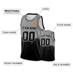 Noir gris maillot de basket-ball personnalisé impression personnalisée nom de l'équipe numéro Logo Hip Hop chemises de sport pour hommes femmes jeunes enfants - Product Image 1
