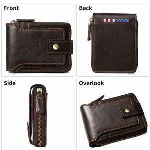 Nueva Cartera de Cuero para Hombre con Protección RFID, Cierre de Cremallera Largo, Secado Rápido, Transpirable, Bifold, 100% Cuero Genuino - Product Image 3