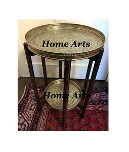 Table centrale à 2 niveaux en aluminium et en bois Table de service à café de forme ronde de taille personnalisée pour la maison et les hôtels - Product Image 1