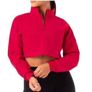 Sudadera Vintage de Algodón Pesado con Lavado Ácido y Estilo Urbano para Mujer, Personalizada, Desgastada, Transpirable, con Media Cremallera Frontal Larga - Product Image 1