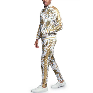 Conjunto de chándal con estampado de tigre de oro blanco personalizado para hombre, chaqueta y pantalones con cremallera, conjunto de dos piezas, ropa deportiva de moda al por mayor - Product Image 3