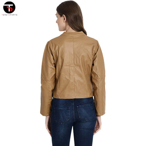 Chaqueta de cuero personalizada para mujer, chaqueta de cuero para transpirable Mujer, chaqueta sólida de manga larga al por menor para mujer, diseño OEM con logotipo de cuero - Product Image 2
