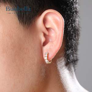 Venta caliente 925 Plata esterlina 14K Oro blanco Iced Pendientes de Aro para hombres Joyería de hip hop - Product Image 5
