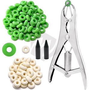 Kit de baguage de chèvre avec pince en acier inoxydable, anneaux de castration de qualité supérieure 100 (70 grands + 30 petits), outil de baguage durable pour le bétail - Product Image 1