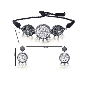 Oxidised Kundan <b>Necklace</b> Gold Plated Copper Rhodium Fine Bridal Wedding Jewelry Set Featuring <b>Ruby</b> Pearl Diamond Main Stones - Product Image 3