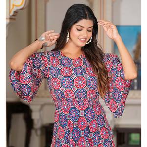 Robe Anarkali en rayonne imprimée de fleurs multiples, accessoire de vêtements traditionnels musulmans pour fumeurs - Product Image 4