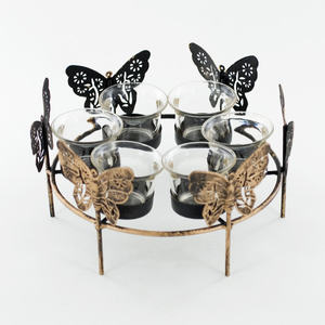 Décoration de Noël d'aspect royal, design artisanal, finition dorée, support de bougie chauffe-plat avec verre, support de table - Product Image 5