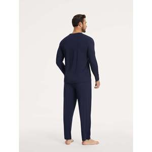 Premium <b>Men's</b> <b>V</b>-<b>Neck</b> Pajama Set Casual Home Wear in Spring Composed of Soft Bamboo Silk Cotton Customizable Logo XL Size - Product Image 5