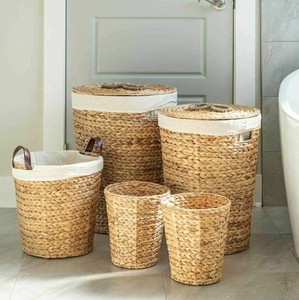 Handmade Durable Woven Water Hyacinth Storage <b>Basket</b> with Seagrass Liner Straw Bin and Lid for Home Decor <b>Laundry</b> Wholesale - Product Image 5