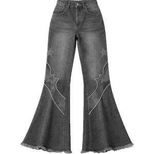 Livraison rapide, vêtements western personnalisés, ourlet brut, jean évasé taille haute, pantalon pour femmes, denim de haute qualité, décontracté, bouton, vente flash - Product Image 2