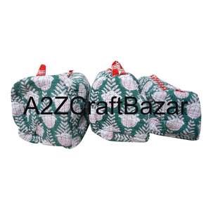 Indian Quilted Eco-Friendly Reusable Zipper Closure Cotton Cosmetic <b>Case</b> Soft Handle Large Capacity <b>Makeup</b> Pouch Women's <b>Travel</b> - Product Image 2