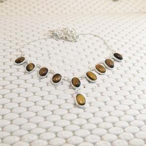 925 Sterling Silver Fine Handmade <b>Tiger</b> <b>Eye</b> Cabochon Necklace Fashion <b>Jewelry</b> with Bezel Setting for Christians - Product Image 2