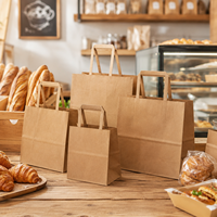 Bolsa de Papel Kraft con Asa Plana, Resistente a la Grasa y al Aceite, Reciclable, Duradera, Ecológica, Segura para Alimentos, para Pizza, Camiones de Comida Móviles