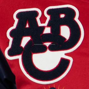 Chaqueta Varsity Personalizada para Hombre, Cuerpo de Lana, Mangas de Cuero Genuino, Bordado con Letras, Estilo Béisbol, Color Rojo - Product Image 3