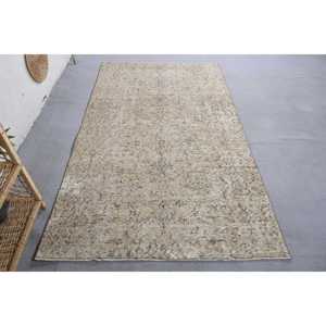 Alfombra turca Vintage ecológica moderna, área grande, lana Beige, patrón abstracto hecho a mano, diseño de retazos rectangulares, látex para adolescentes - Product Image 1