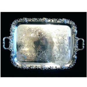 Plateau de service alimentaire en laiton massif poli or de conception classique grande taille de haute qualité idéal pour les desserts et les événements nouveauté - Product Image 2