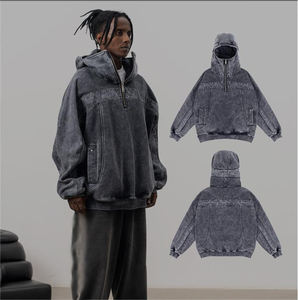 Fabricant de broderie en mauvais état personnalisé surdimensionné vintage délavé à l'acide sweat à capuche zippé pour hommes - Product Image 2