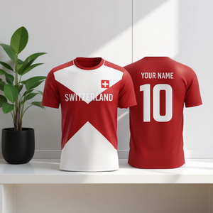 Set di Maglie da Calcio Personalizzabili Ispirate alla Svizzera, Rosso e Bianco, per Tifosi con Nome e Numero - Product Image 3