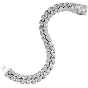 Pulsera Cubana con Incrustaciones de Moissanita de 10-20 mm, Pulsera de Tenis con Moissanita, Joyería de Boda, Joyería Chapada en Oro Blanco - Product Image 2