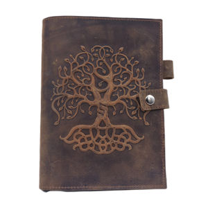 Journal de cahier rechargeable arbre de vie brun vintage fait à la main avec fermeture à pression et boucle de stylo en relief personnalisé - Product Image 1