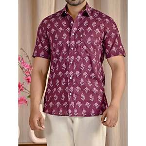 Chemise à manches courtes pour homme, imprimé floral, coton respirant, popeline et satin, taille XL, offre ODM - Product Image 2