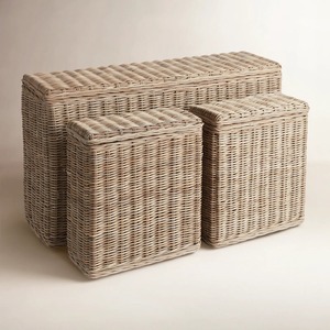 Console de rangement en rotin avec couvercle à fermeture douce, panier de rangement fait main, vente en gros, écologique, fabriqué au Vietnam - Product Image 1