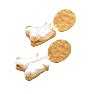 Wholesale Brass Pearl Natural Stone Stud <b>Earrings</b> 18K <b>Gold</b> Plated Trendy Unisex Bulk Export - Product Image 4