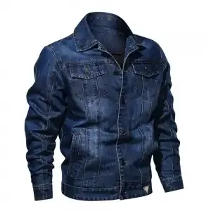 Veste pour homme en jean décontractée et confortable à la mode avec logo personnalisé, col à revers et manches longues avec poches plaquées, vente en gros de nouveautés - Product Image 3