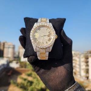 นาฬิกาข้อมือผู้ชาย Bling สายสแตนเลสสตีลสองสี ประดับเพชร VVS1 มอยส์ซาไนต์ หรูหรา หน้าปัดตัวเลขโรมัน ระบบควอตซ์ ขนาด 40 มม. สาย 20 มม. - Product Image 1