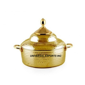 Cazuela de metal con acabado dorado de lujo, olla caliente brillante y calentador de alimentos para encimera, estilo martillado para almacenamiento de cocina en el hogar - Product Image 3