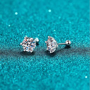 Pendientes de Moissanita con Certificación GRA, D VVS1, para Hombre, 0.3-1 Ct, Corte Redondo Radiante, Plata de Ley, Cierre de Rosca - Product Image 5