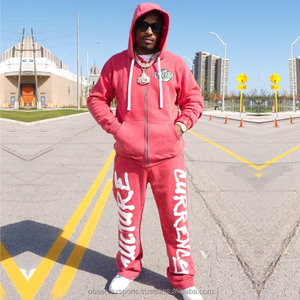 Streetwear survêtement à capuche vintage unisexe délavé à l'acide personnalisé ensemble de pantalons de survêtement Patchwork vieilli survêtement 100% coton - Product Image 1