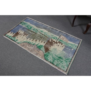 Alfombra de 2.4x4.4 pies, Alfombra Turca Vintage, Alfombra de Lana Ikat Azul - Product Image 3