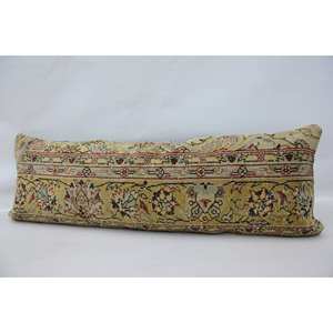 Oreiller en laine Patchwork Kilim bohème beige Coussin décoratif de luxe 16x48 pouces avec literie en soie tissée à imprimé floral vintage - Product Image 5