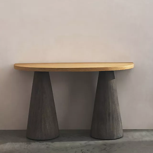 Table console en bois à double piédestal minimaliste, table d'entrée sculpturale, meubles de luxe pour couloir, style de design LeMieux et Cie - Product Image 4