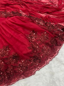 Hermosa secuencia bordada pesada y Georgette Work Lehenga Saree, Sari para mujeres, diseñador Sari Sequence Saree Party Wear - Product Image 3