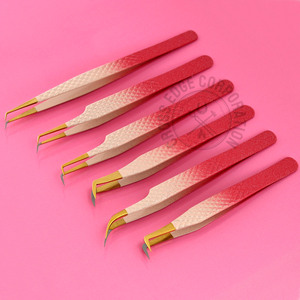 Top Rated Fiber Tip Eyelash Extension Tweezers Curved Classic 45 90 Private Label Volume Anti-Static Nonslip Lash <b>Tool</b> - Product Image 1