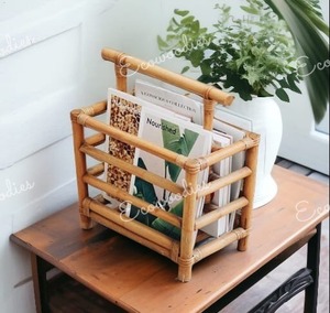 Rustic Newspaper Holder Stands Modern Magazine Collector Portable Bamboo Magazine Rack with Handle Newspaper Stand Organizer - Product Image 3