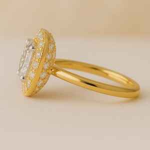 แหวนหมั้นเพชรโมอิสสำหรับผู้หญิงทรงกลมตัด1ct ทองสีเหลือง14K สุดหรู - Product Image 2