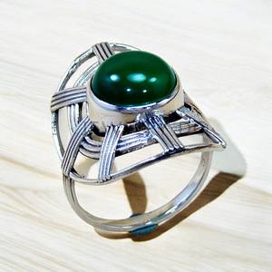 Anillo de Bisel de Plata de Ley 925 con Malaquita Natural de Corte Ovalado, Ligero, Hecho a Mano, Venta al por Mayor, Joyería Fina de Moda - Product Image 2