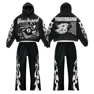 NUEVOS trajes de sudor lavados con ácido personalizados 100% algodón French Terry Chándal de gran tamaño Heavyweights Hombres Flare Pantalones de chándal y conjunto con capucha - Product Image 1