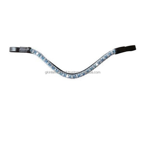 Bandeau à sourcils en cuir italien noir, 3 lignes, bleu et noir, chaîne en métal cristal transparent - Product Image 4