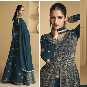 Semi cosido 2,90 Mtr Flair Dupatta Georgette Anarkali Multi-Thread Jari Work Back bordado fiesta étnica favorito indio - Product Image 1